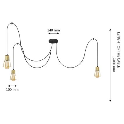 Żyrandol na lince TUBE LONG 3xE27/10W/230V czarny/złoty