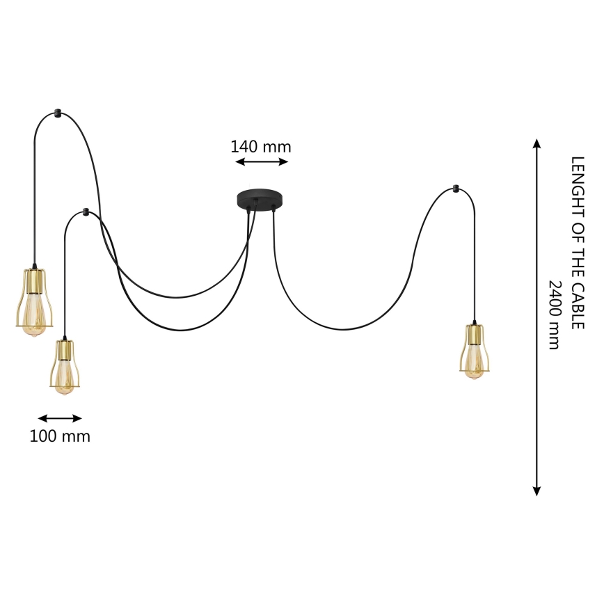 Żyrandol na lince TUBE LONG 3xE27/10W/230V czarny/złoty