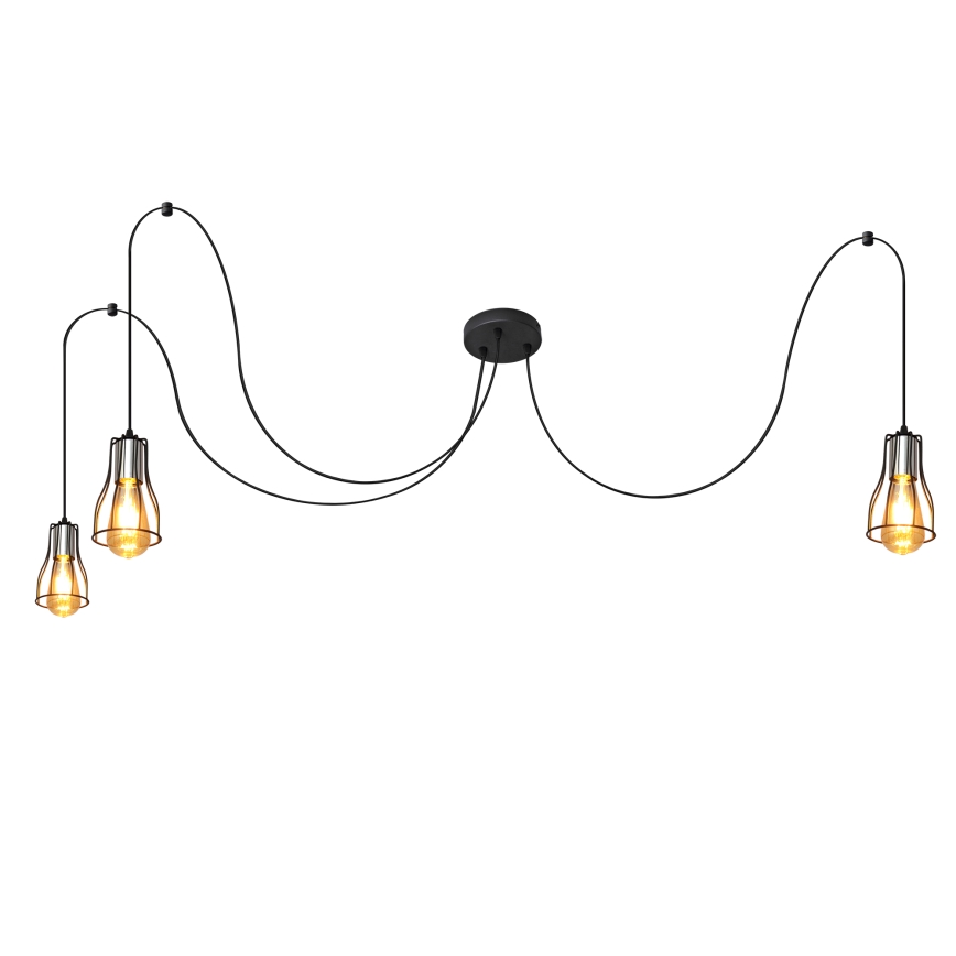 Żyrandol na lince TUBE LONG 3xE27/15W/230V czarny/chrom błyszczący