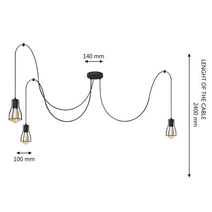 Żyrandol na lince TUBE LONG 3xE27/15W/230V czarny