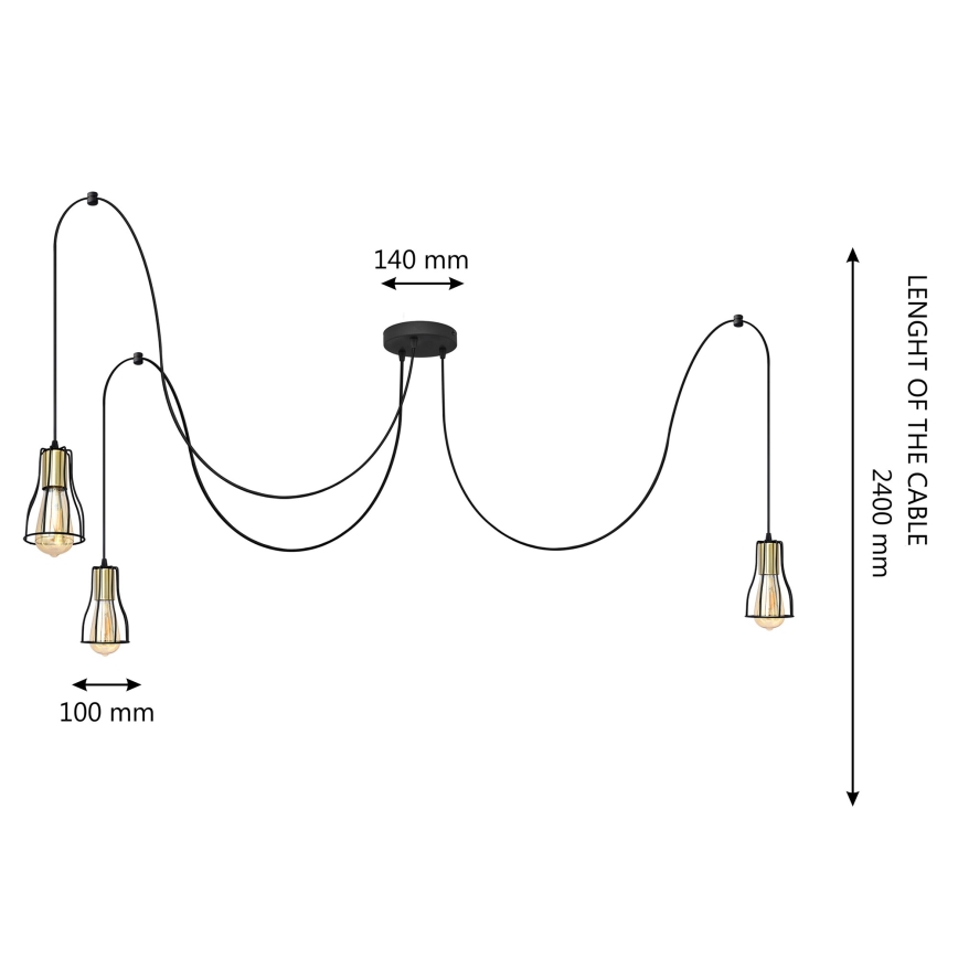 Żyrandol na lince TUBE LONG 3xE27/15W/230V czarny/złoty