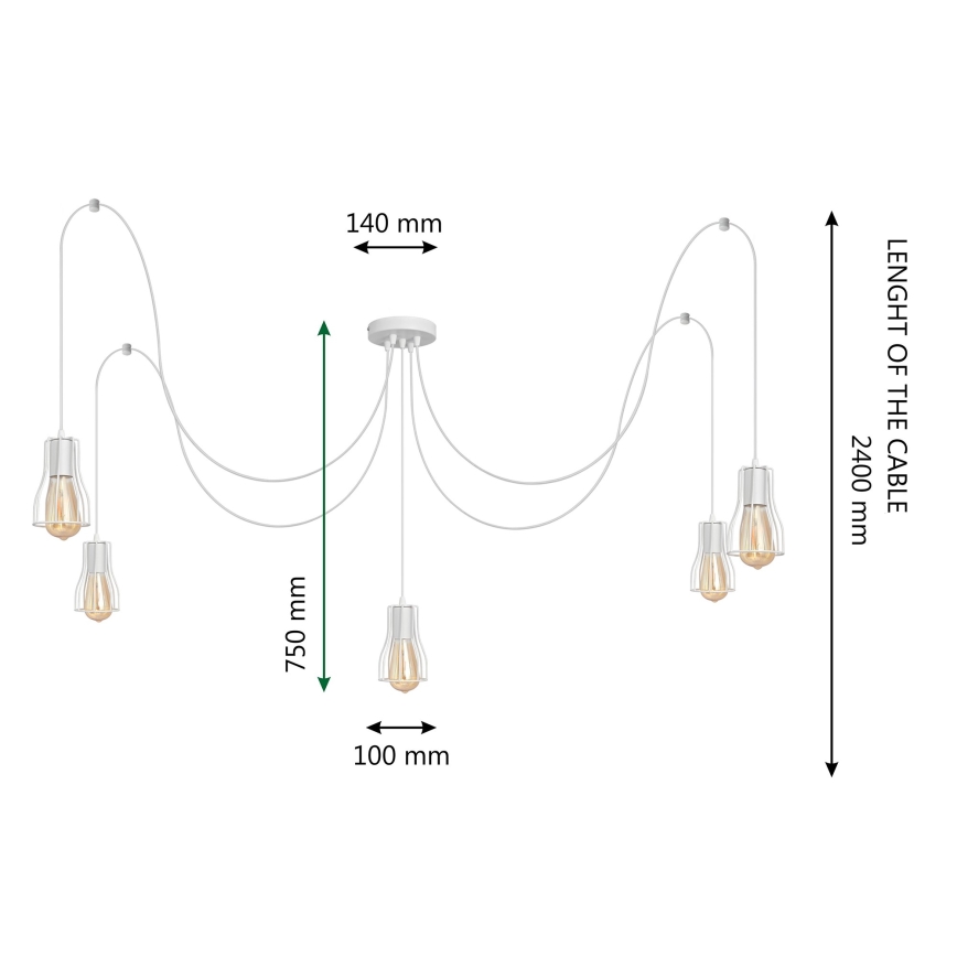 Żyrandol na lince TUBE LONG 5xE27/10W/230V biały
