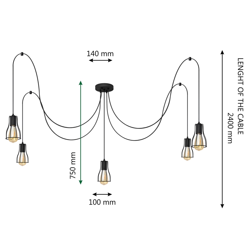 Żyrandol na lince TUBE LONG 5xE27/10W/230V czarny