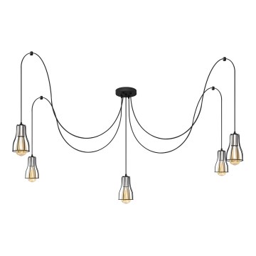 Żyrandol na lince TUBE LONG 5xE27/15W/230V czarny/chrom błyszczący