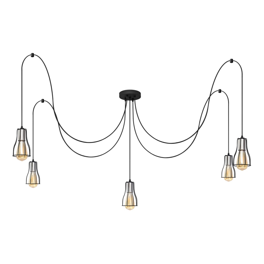 Żyrandol na lince TUBE LONG 5xE27/15W/230V czarny/chrom błyszczący