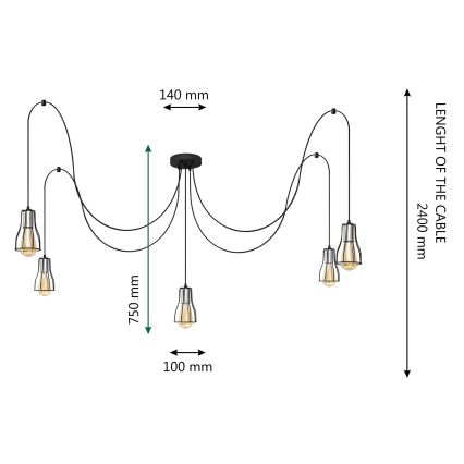 Żyrandol na lince TUBE LONG 5xE27/15W/230V czarny/chrom błyszczący