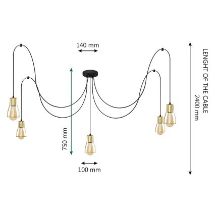 Żyrandol na lince TUBE LONG 5xE27/15W/230V czarny/złoty