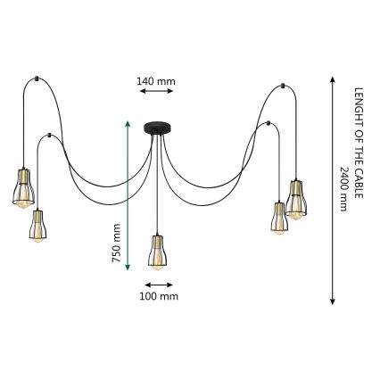 Żyrandol na lince TUBE LONG 5xE27/15W/230V czarny/złoty