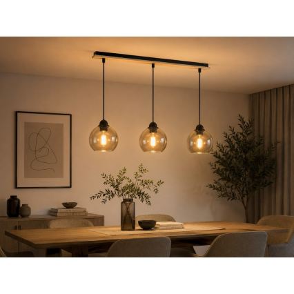 Żyrandol na lince UNO WOOD 3xE27/60W/230V czarny/brązowy