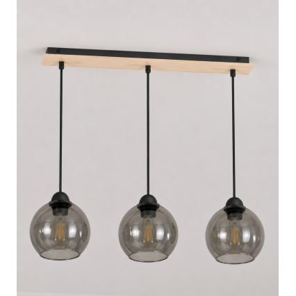 Żyrandol na lince UNO WOOD 3xE27/60W/230V czarny/brązowy