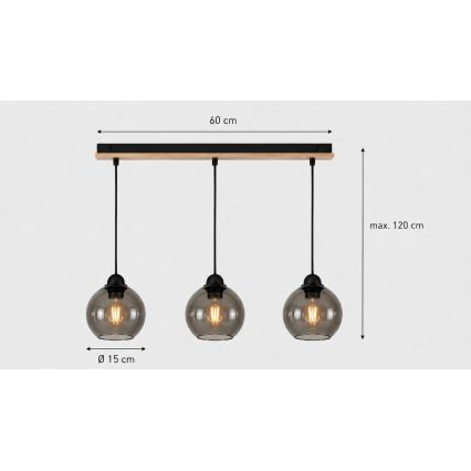 Żyrandol na lince UNO WOOD 3xE27/60W/230V czarny/brązowy