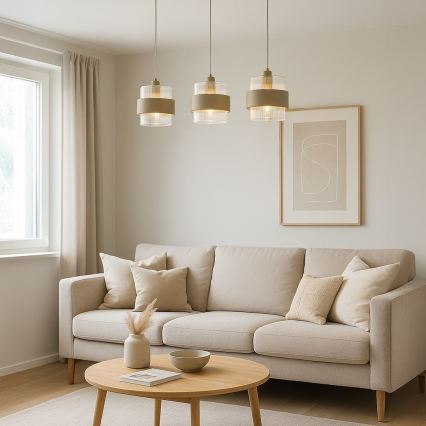 Žyrandol na lince VALENTINO 3xE27/15W/230V beżowy/przezroczysty