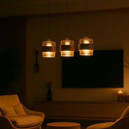 Žyrandol na lince VALENTINO 3xE27/15W/230V beżowy/przezroczysty