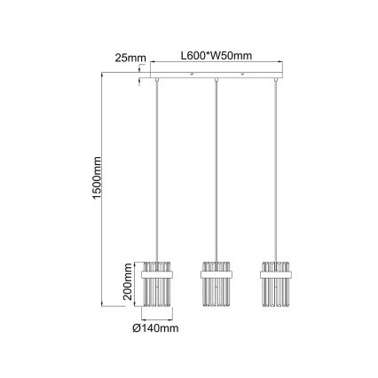Žyrandol na lince VETRO 3xE14/10W/230V złoty