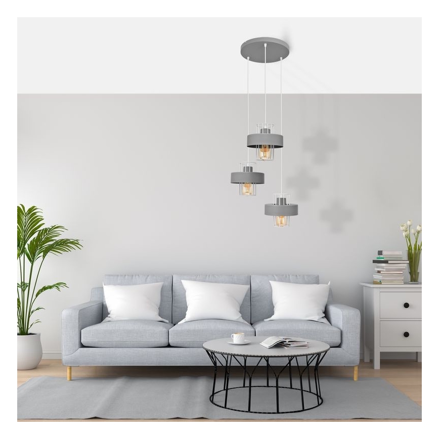 Żyrandol na lince VOLTA 3xE27/15W/230V śr. 42 cm szary