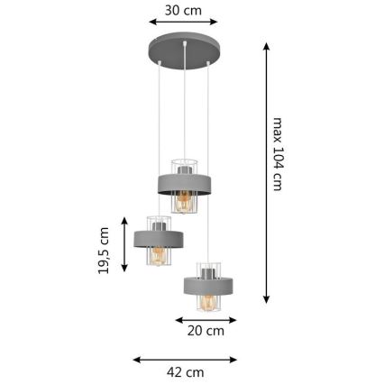 Żyrandol na lince VOLTA 3xE27/15W/230V śr. 42 cm szary