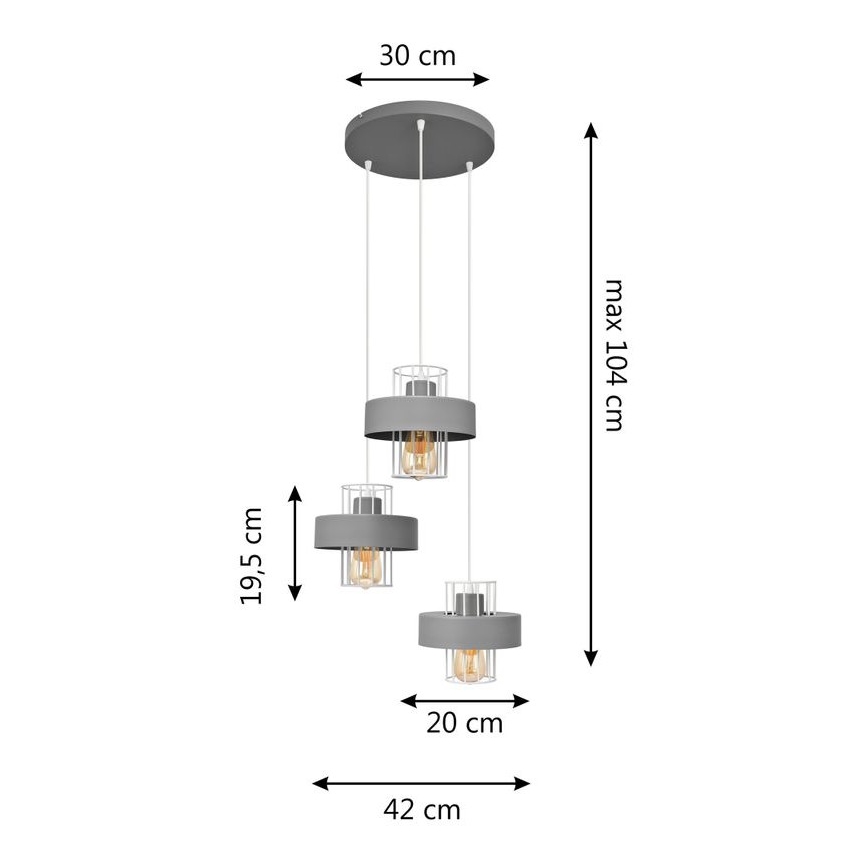 Żyrandol na lince VOLTA 3xE27/15W/230V śr. 42 cm szary