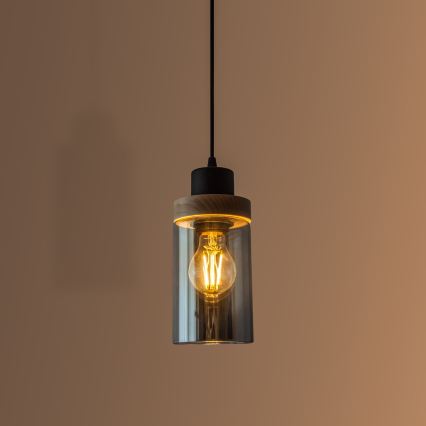 Žyrandol na lince WOODNEST 1xE27/15W/230V sosna/przydymiona czerń