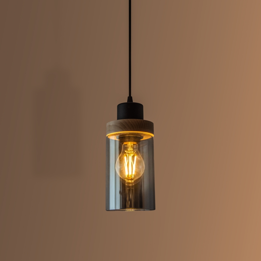 Žyrandol na lince WOODNEST 1xE27/15W/230V sosna/przydymiona czerń