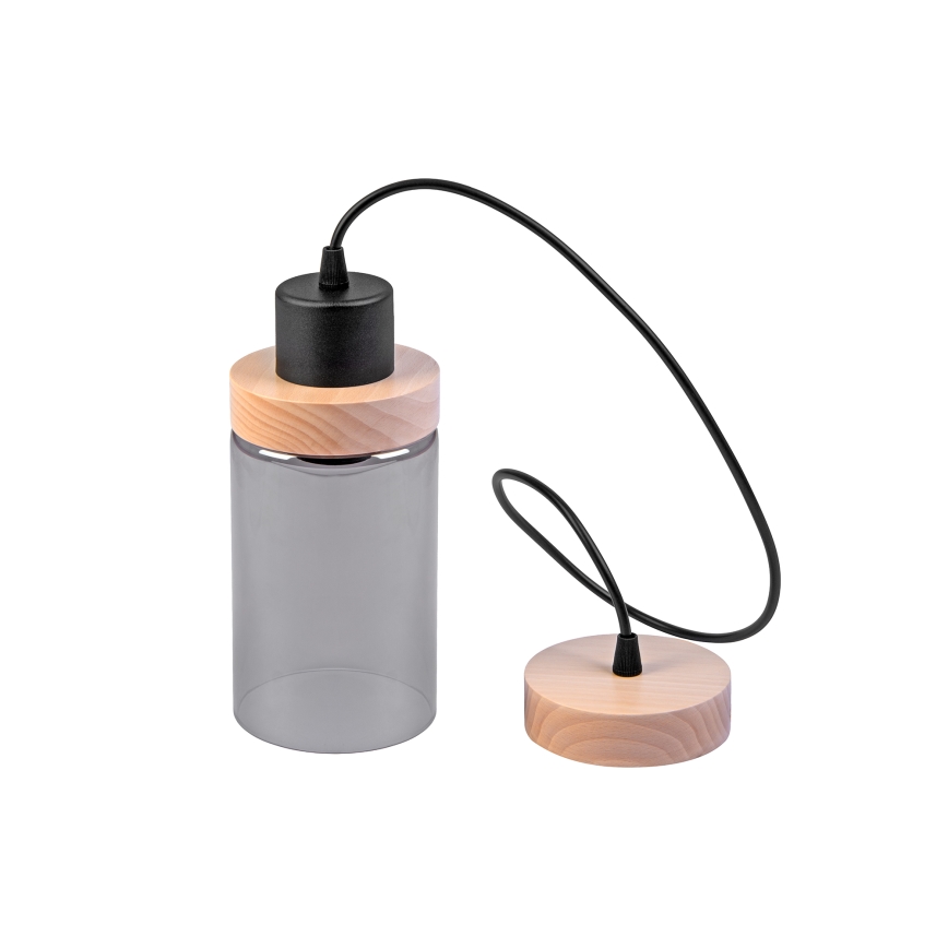 Žyrandol na lince WOODNEST 1xE27/15W/230V sosna/przydymiona czerń