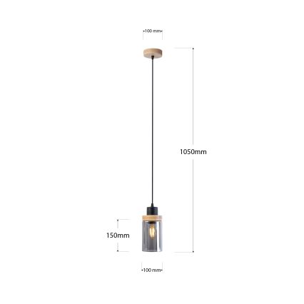 Žyrandol na lince WOODNEST 1xE27/15W/230V sosna/przydymiona czerń