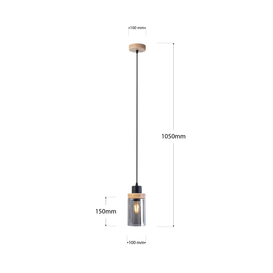 Žyrandol na lince WOODNEST 1xE27/15W/230V sosna/przydymiona czerń