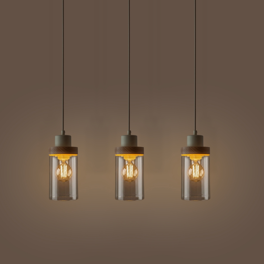 Żyrandol na lince WOODNEST 3xE27/15W/230V sosna/kremowy