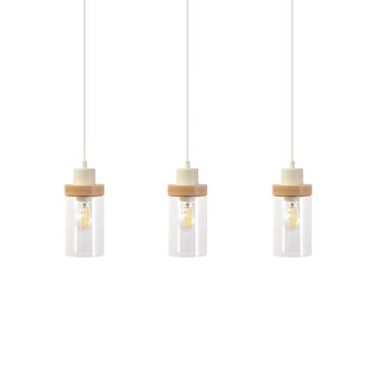 Żyrandol na lince WOODNEST 3xE27/15W/230V sosna/kremowy