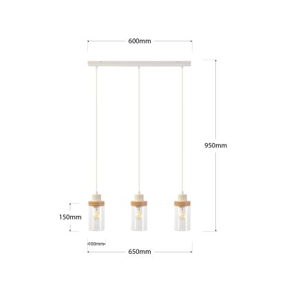 Żyrandol na lince WOODNEST 3xE27/15W/230V sosna/kremowy