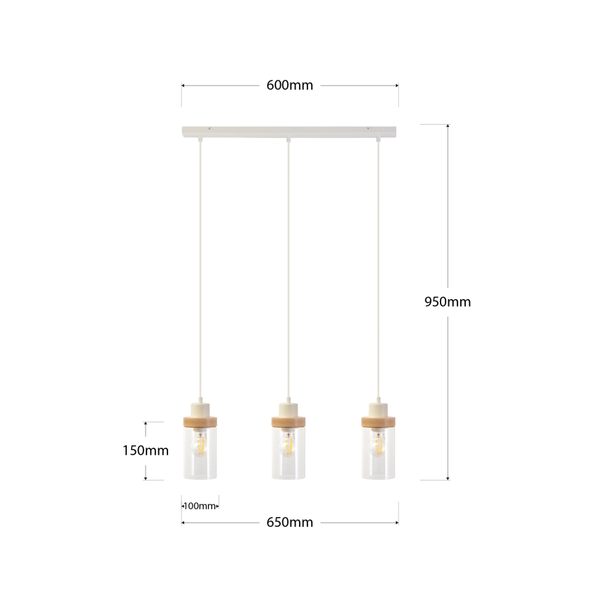Żyrandol na lince WOODNEST 3xE27/15W/230V sosna/kremowy