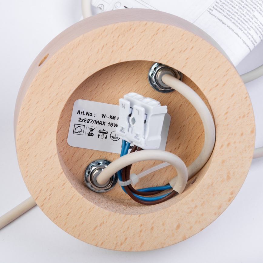 Żyrandol na lince WOODSTOCK 2xE27/15W/230V drewno/kremowy