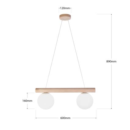 Żyrandol na lince WOODSTOCK 2xE27/15W/230V drewno/kremowy