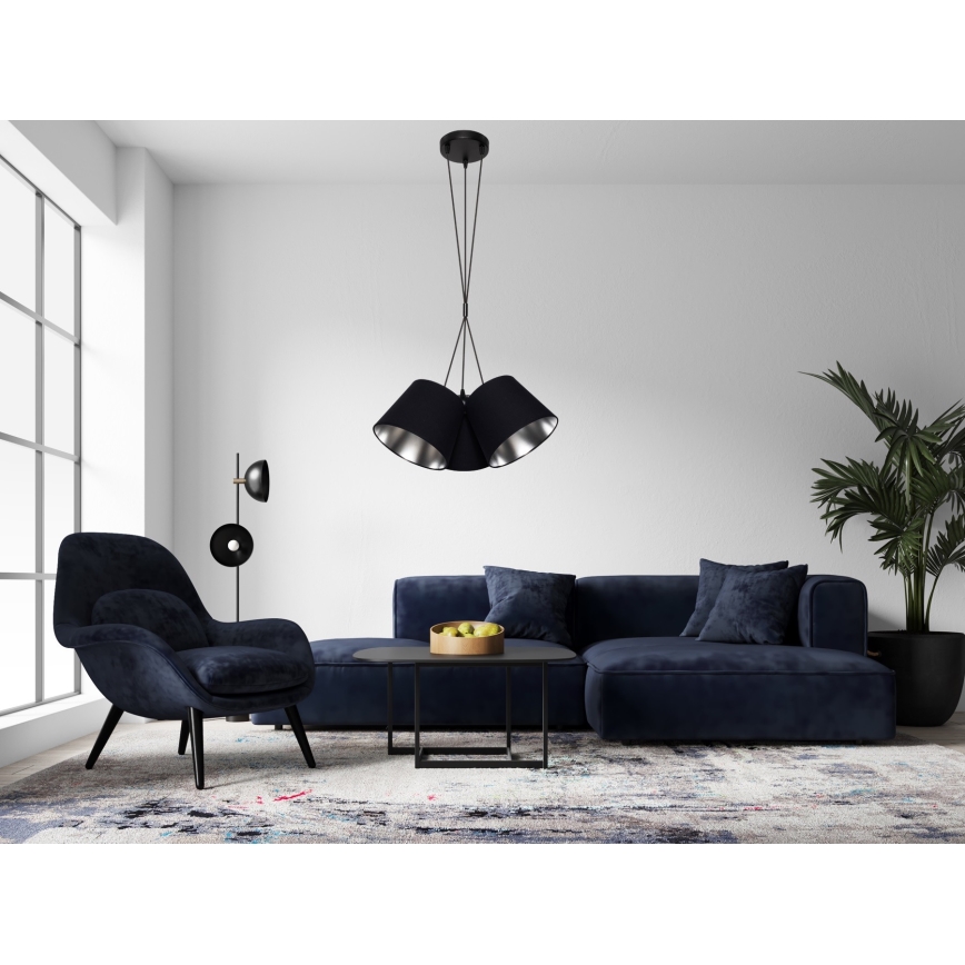 Żyrandol na lince ZOMA 3xE27/60W/260V czarny/chrom błyszczący