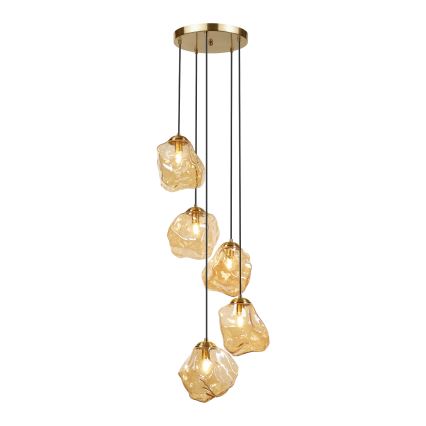Żyrandol na linkach CRISTAL 5xE14/15W/230V mosiądz/przydymiony beż
