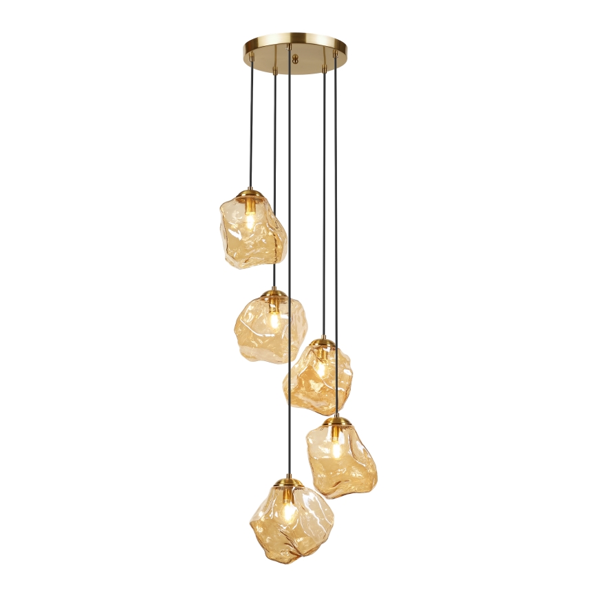Żyrandol na linkach CRISTAL 5xE14/15W/230V mosiądz/przydymiony beż