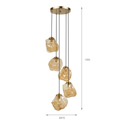 Żyrandol na linkach CRISTAL 5xE14/15W/230V mosiądz/przydymiony beż