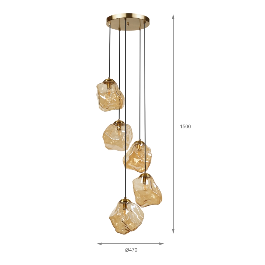 Żyrandol na linkach CRISTAL 5xE14/15W/230V mosiądz/przydymiony beż
