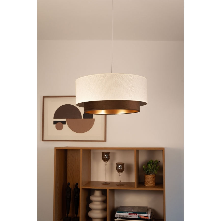 Żyrandol na linkach NATIA 1xE27/60W/230V śr. 45 cm biały/brązowy