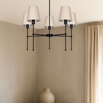Żyrandol na pręcie MADELA 5xE14/40W/230V beżowy/czarny