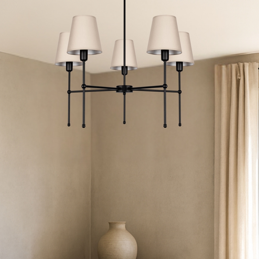 Żyrandol na pręcie MADELA 5xE14/40W/230V beżowy/czarny