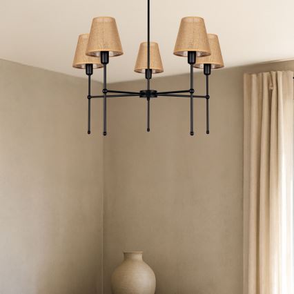 Żyrandol na pręcie MADELA 5xE14/40W/230V juta/czarny