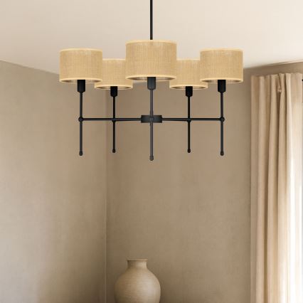 Žyrandol na pręcie MADELA 5xE14/40W/230V juta/czarny