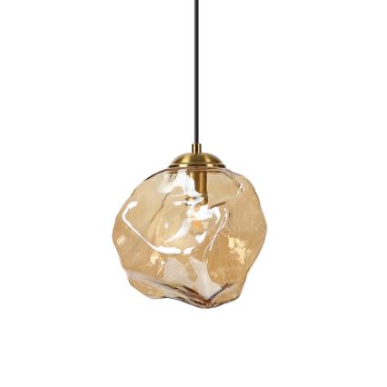 Žyrandol na przewodzie CRISTAL 1xE14/15W/230V mosiądz/dymowo-beżowy