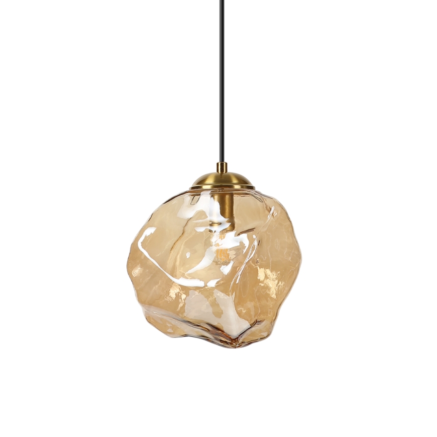 Žyrandol na przewodzie CRISTAL 1xE14/15W/230V mosiądz/dymowo-beżowy