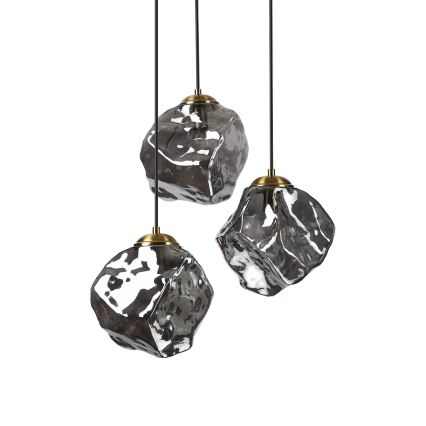 Żyrandol na przewodzie CRISTAL 3xE14/15W/230V mosiądz/czarny dymiony