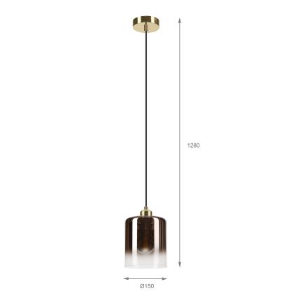 Żyrandol na przewodzie LIAH 1xE27/15W/230V złoty/dymno-brązowy