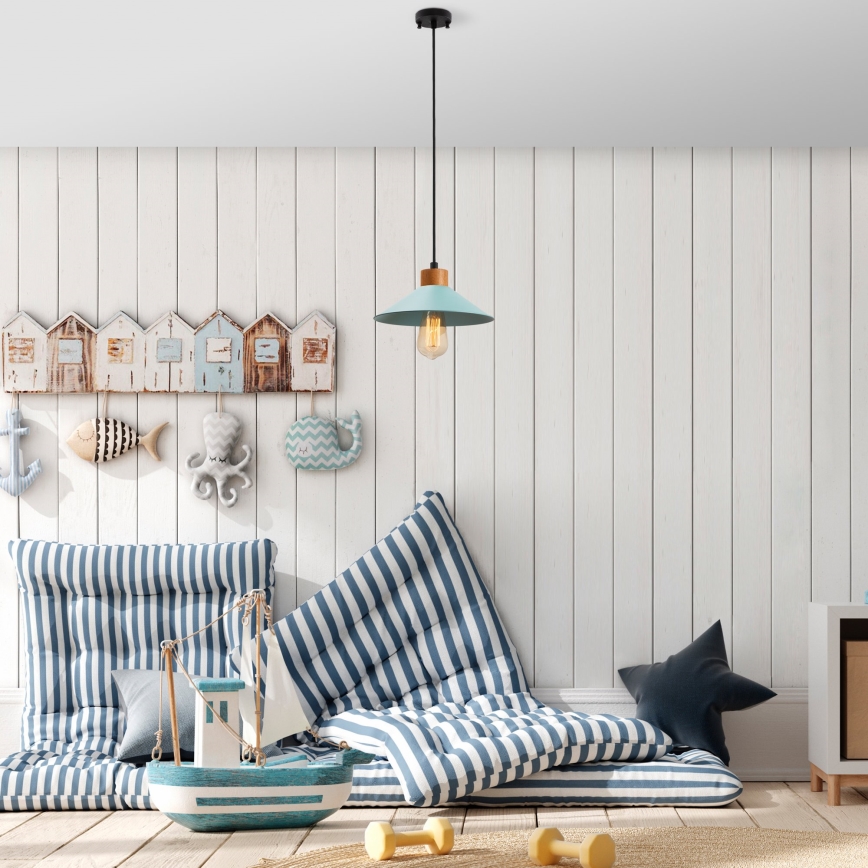 Żyrandol na przewodzie MANAVGAT 1xE27/40W/230V niebieski/brązowy