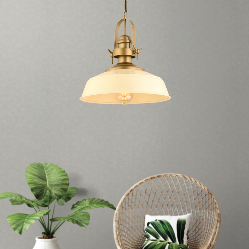 Žyrandol na przewodzie MONZA 1xE27/40W/230V, śr. 35 cm, kremowy/brązowy