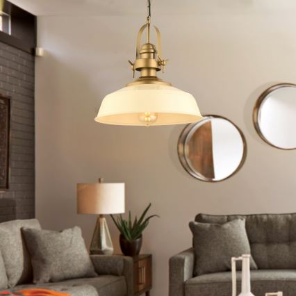 Žyrandol na przewodzie MONZA 1xE27/40W/230V, śr. 35 cm, kremowy/brązowy