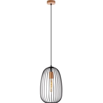 Żyrandol na przewodzie OVELLA 1xE27/15W/230V śr. 25 cm czarny/sosna